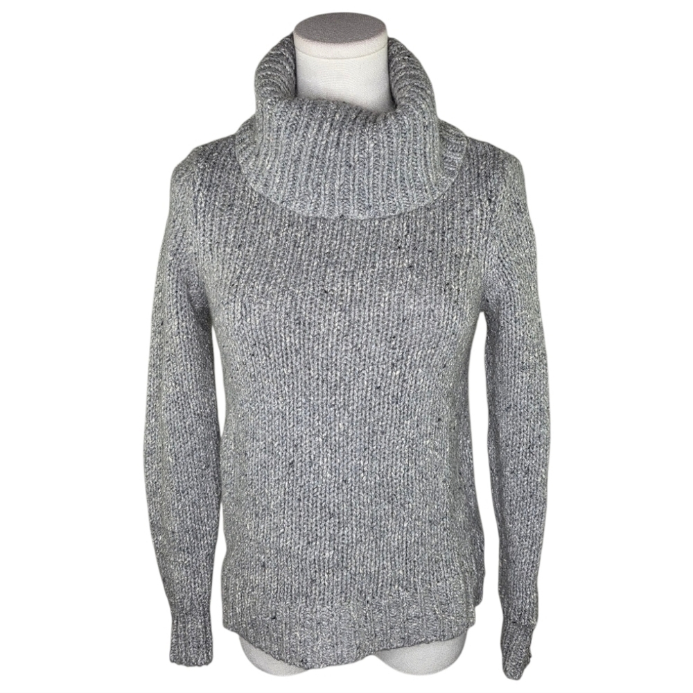 Talbots Gray Wool Silk Mohair Blend Chunky Knit Cowl Neck Sweater Small